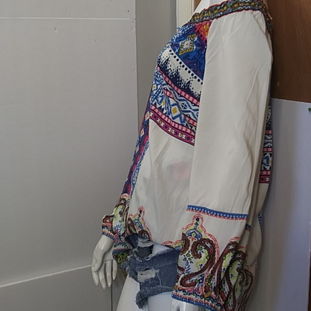 ALI MILES BOHO TRIBAL TUNIC OFF THE SHOULDER TOP - Picture 2 of 4